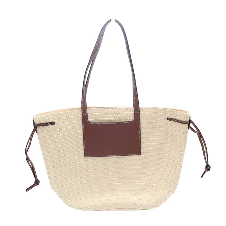 Womens Handbag Beige Straw Crochet Leather Double Handle Pocket Shoulder Bag