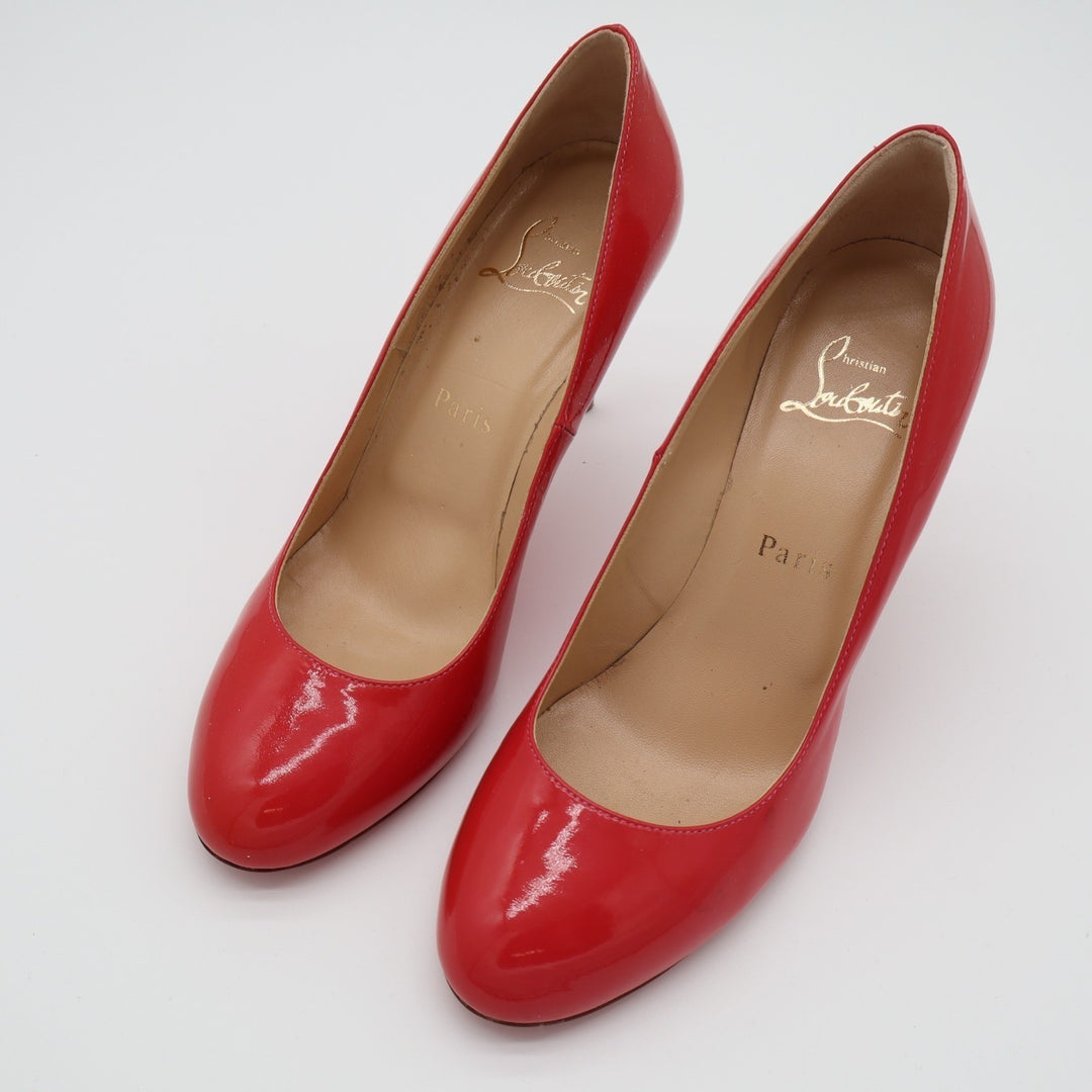 Christian Louboutin Punch Dolly Pump Womens 7.5 Red Patent Leather Stiletto Heel