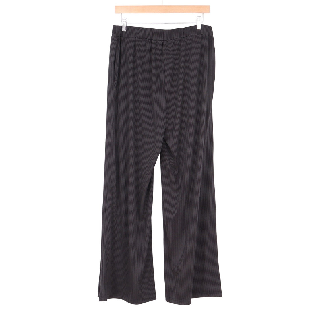 Ekouaer Womens XL Black Ribbed Wide Leg Lounge Pants Elastic Waist Relaxed Fit