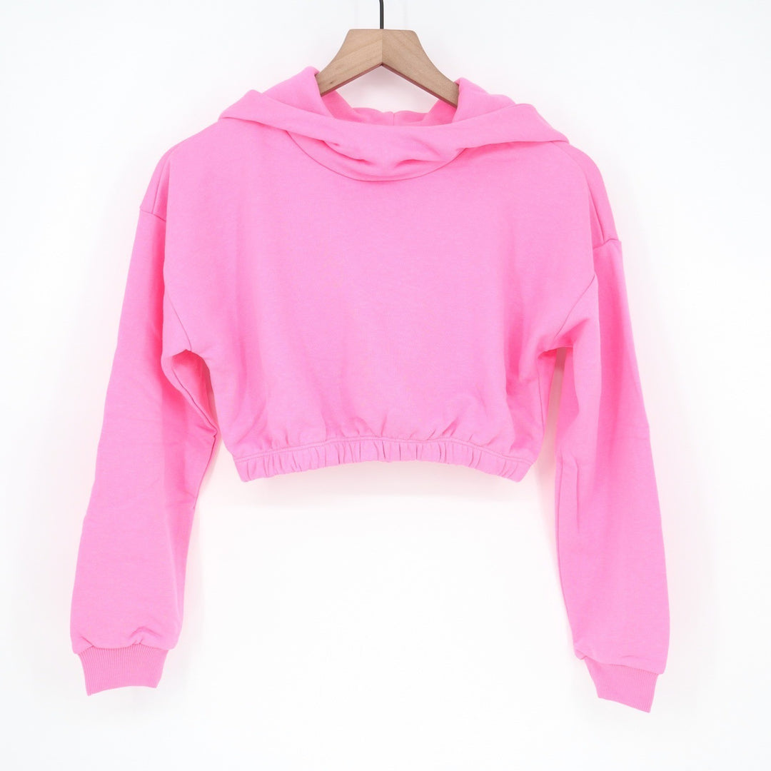 Naked Wardrobe Neon Pink Cropped Hoodie Sweatshirt XL Long Sleeve
