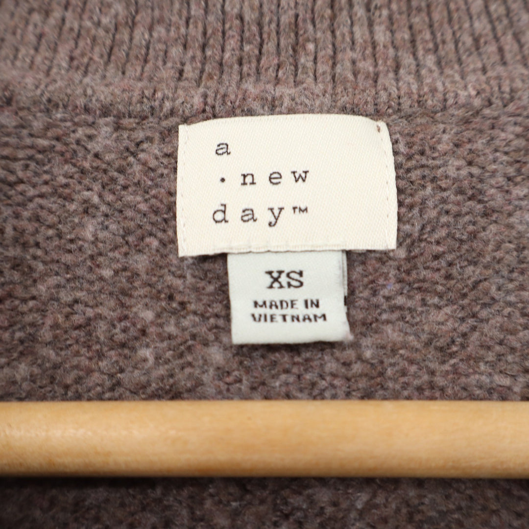 A New Day Womens XS Taupe Brown Marl Short Puff Sleeve Polo Sweater Collared Top