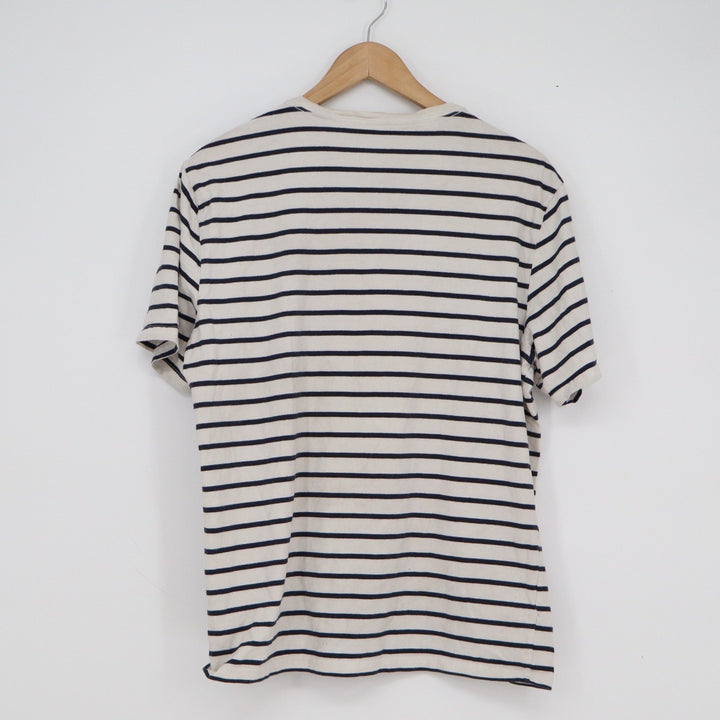 Amazon Essentials Mens Regular Fit Striped Crewneck T-Shirt Cream Navy Blue M