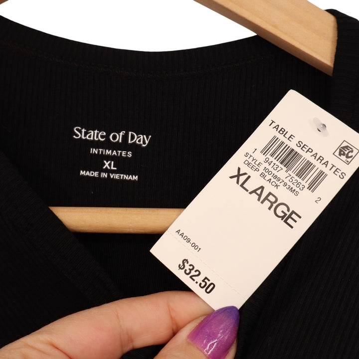 State Of Day Intimates Pajama Shirt Womens XL Black Stretch Rib Knit Long Sleeve