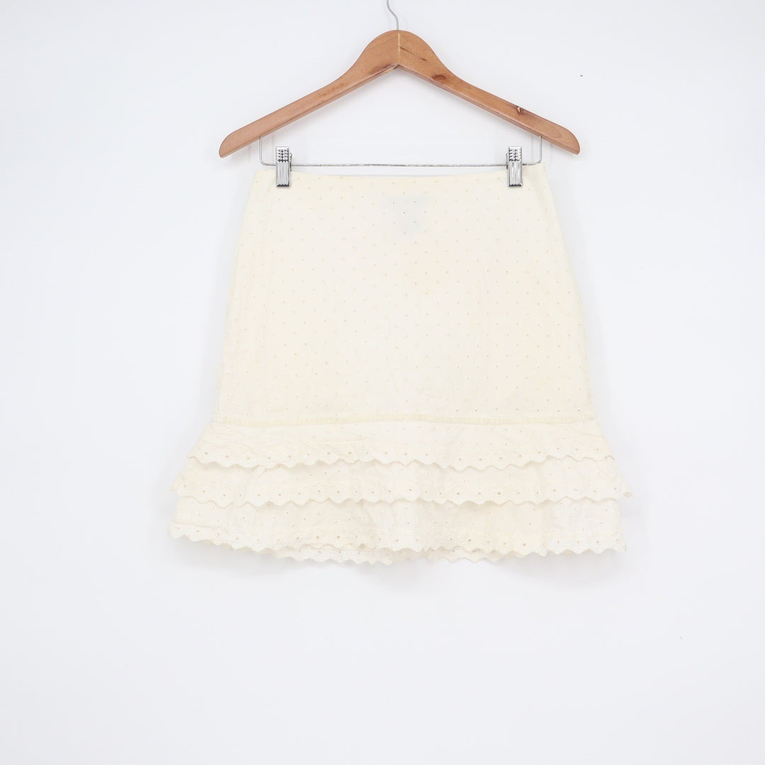 The Limited Cream Eyelet Cotton Mini Skirt Tiered Ruffle Hem Size 4 Embroidered