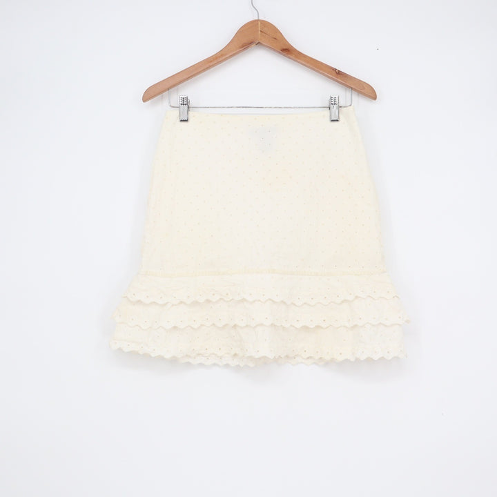 The Limited Cream Eyelet Cotton Mini Skirt Tiered Ruffle Hem Size 4 Embroidered