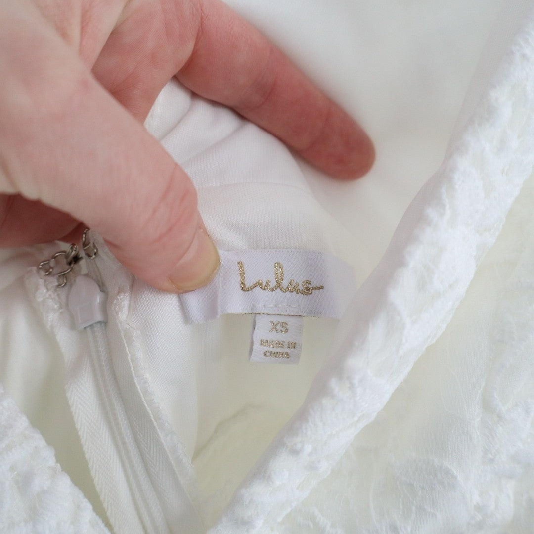 Lulus Sweetest Beloved Maxi Dress Womens XS White Mesh Embroidered Sleeveless
