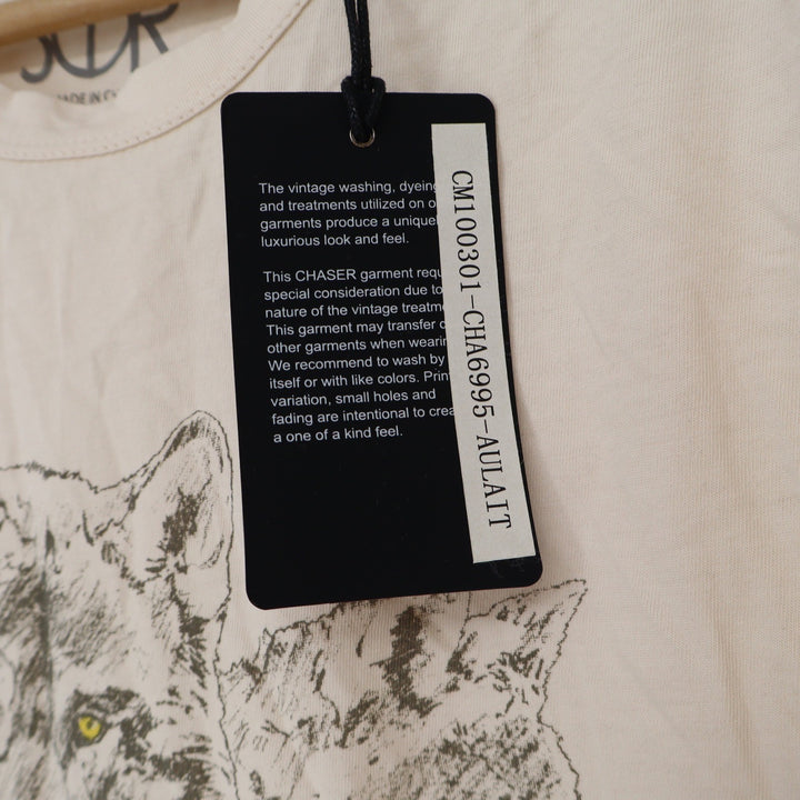 Chaser T-Shirt Mens L Au Lait Triple Wolf Graphic Cream NWOT