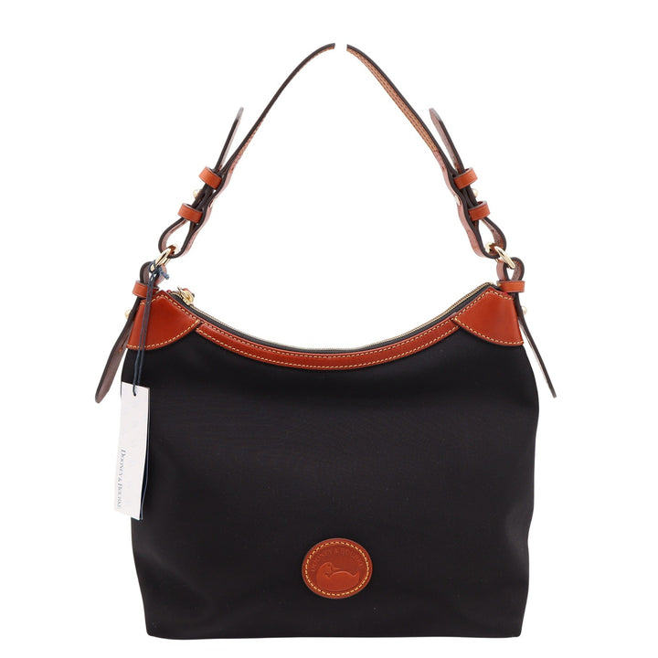 Dooney & Bourke Wayfarer Nylon Hobo Bag Black Tan Leather Trim Shoulder Bag NEW