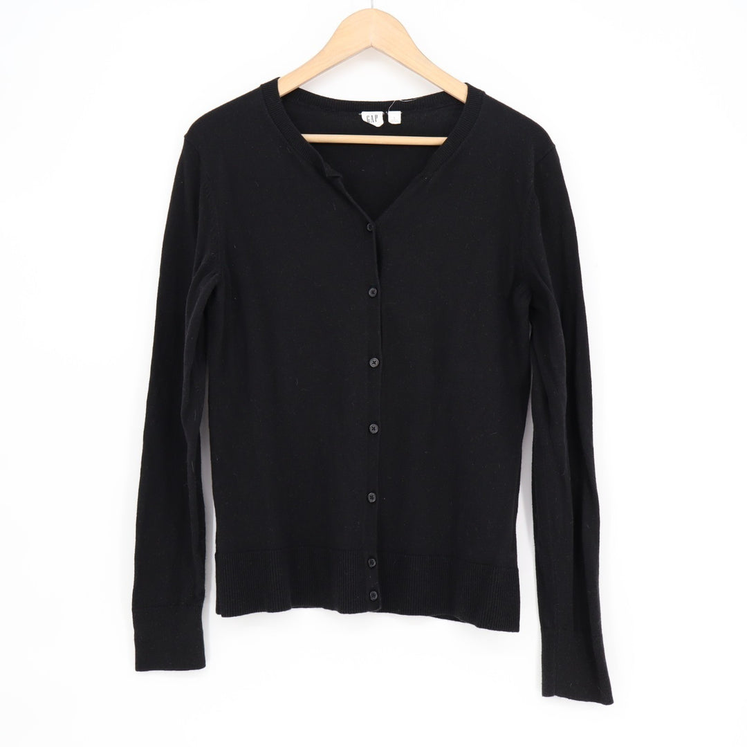 Gap Cardigan Sweater Womens Large Black Knit Ribbed Button Front Long Sleeve