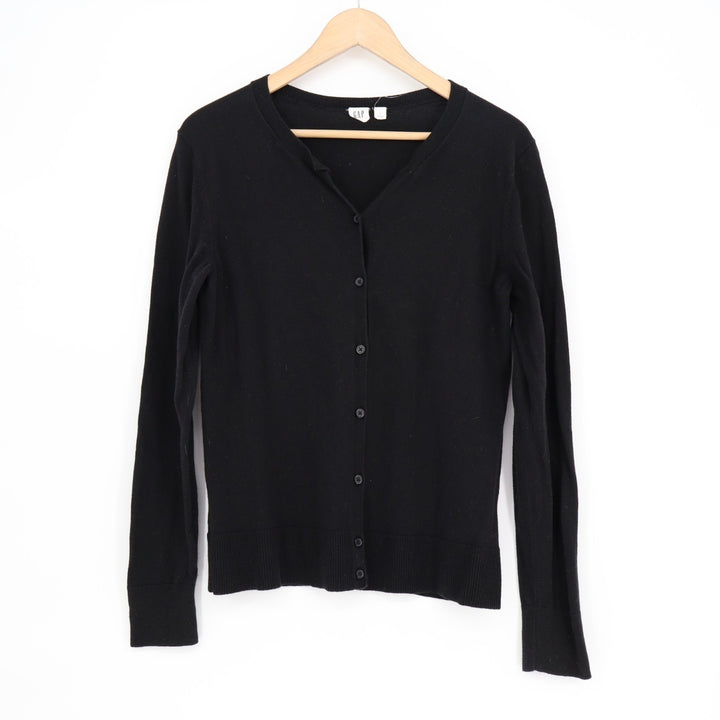 Gap Cardigan Sweater Womens Large Black Knit Ribbed Button Front Long Sleeve