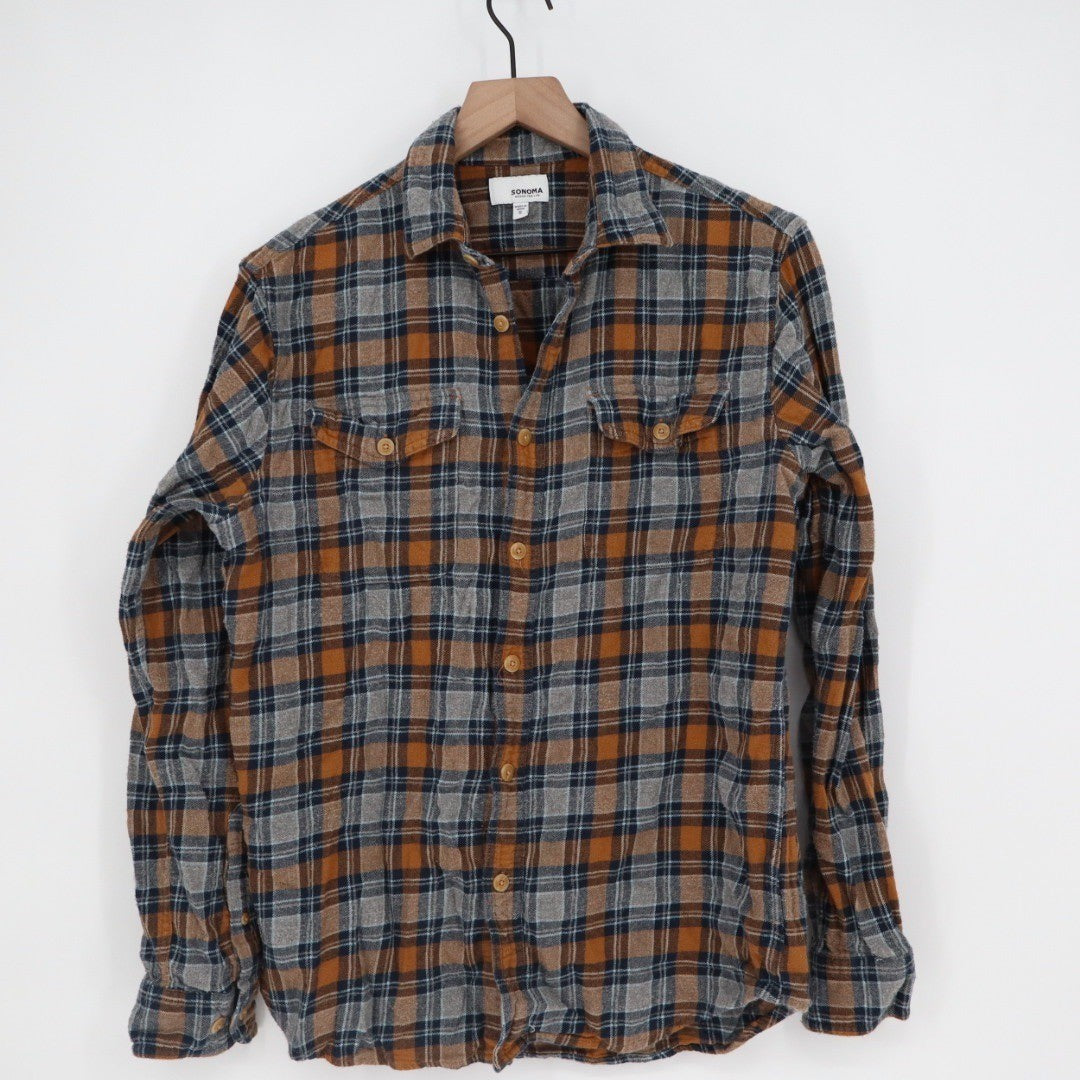 Sonoma Goods for Life Flannel Shirt Plaid Orange Long Sleeve Button Down Size S