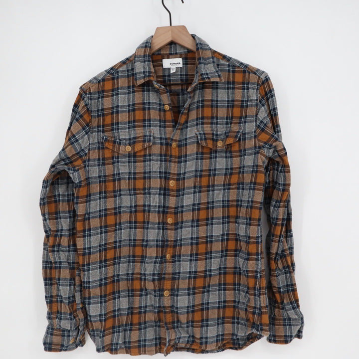 Sonoma Goods for Life Flannel Shirt Plaid Orange Long Sleeve Button Down Size S