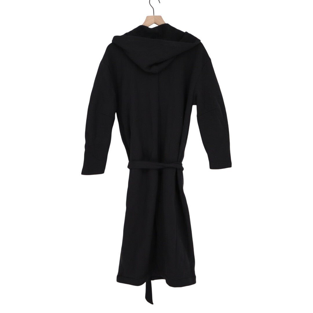American Giant Long Coat Women XS/S Black Cotton Fleece Pocket Hooded Waist Belt