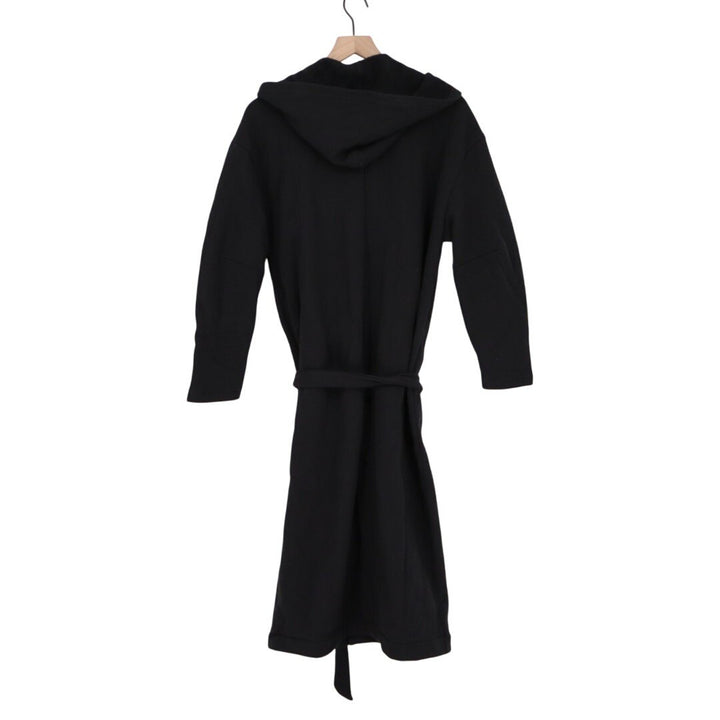 American Giant Long Coat Women XS/S Black Cotton Fleece Pocket Hooded Waist Belt