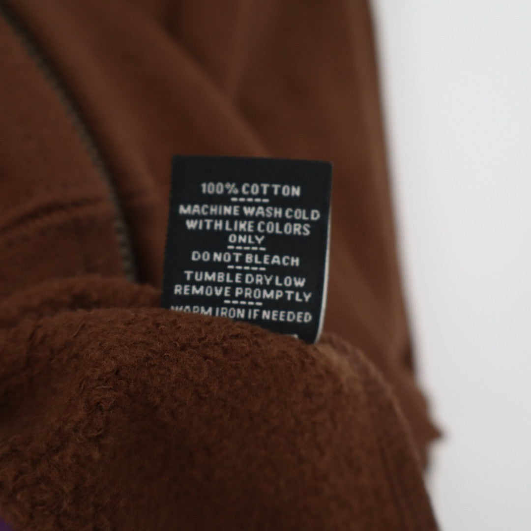 American Giant Bomber Jacket Mens Large Brown Logo Fleece Lined Cotton Full Zip