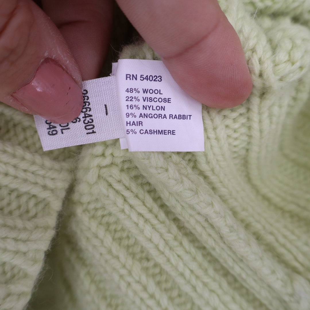 GAP Womens Lime Green Wool Angora Cashmere Cable Knit Sweater Keyhole Back L