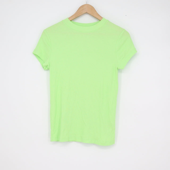 A New Day Neon Green Ribbed Short Sleeve Crew Neck T-Shirt Womens Medium