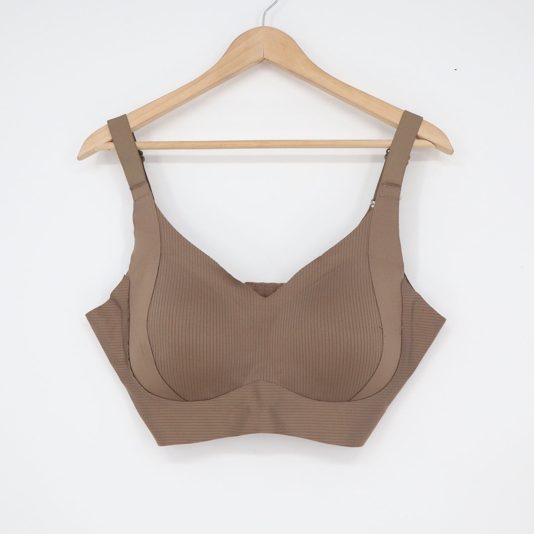 Ribbed Wireless Bralette Brown XXL Adjustable Straps Seamless Comfort