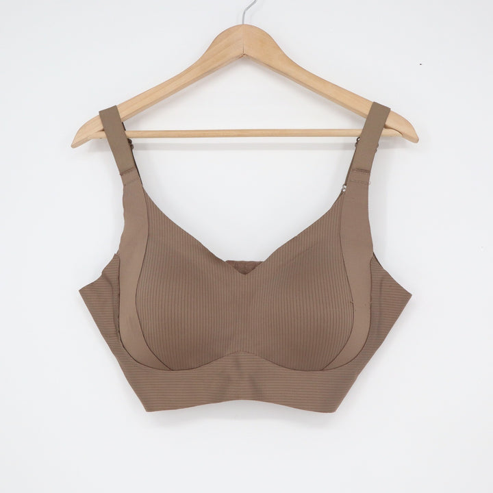 Ribbed Wireless Bralette Brown XXL Adjustable Straps Seamless Comfort