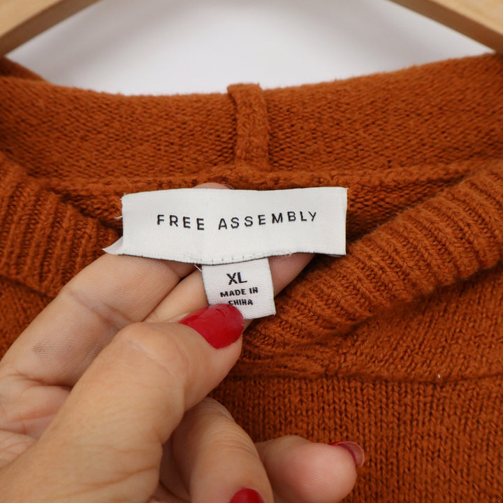 Free Assembly Womens XL Brown Knit Hoodie Sweater Balloon Sleeve