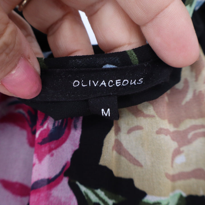 Olivaceous Top Womens Medium Black Floral Cold Shoulder Excellent
