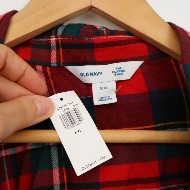Old Navy Classic Flannel Shirt Womens 2XL Red Plaid Cotton Long Sleeve Button Up