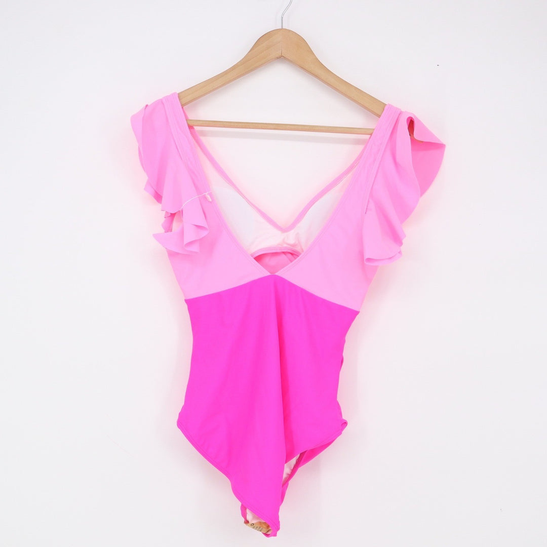 B2PRITY One Piece Swimsuit Women S Ruffle Wrap Front Pink Two Tone Excellent