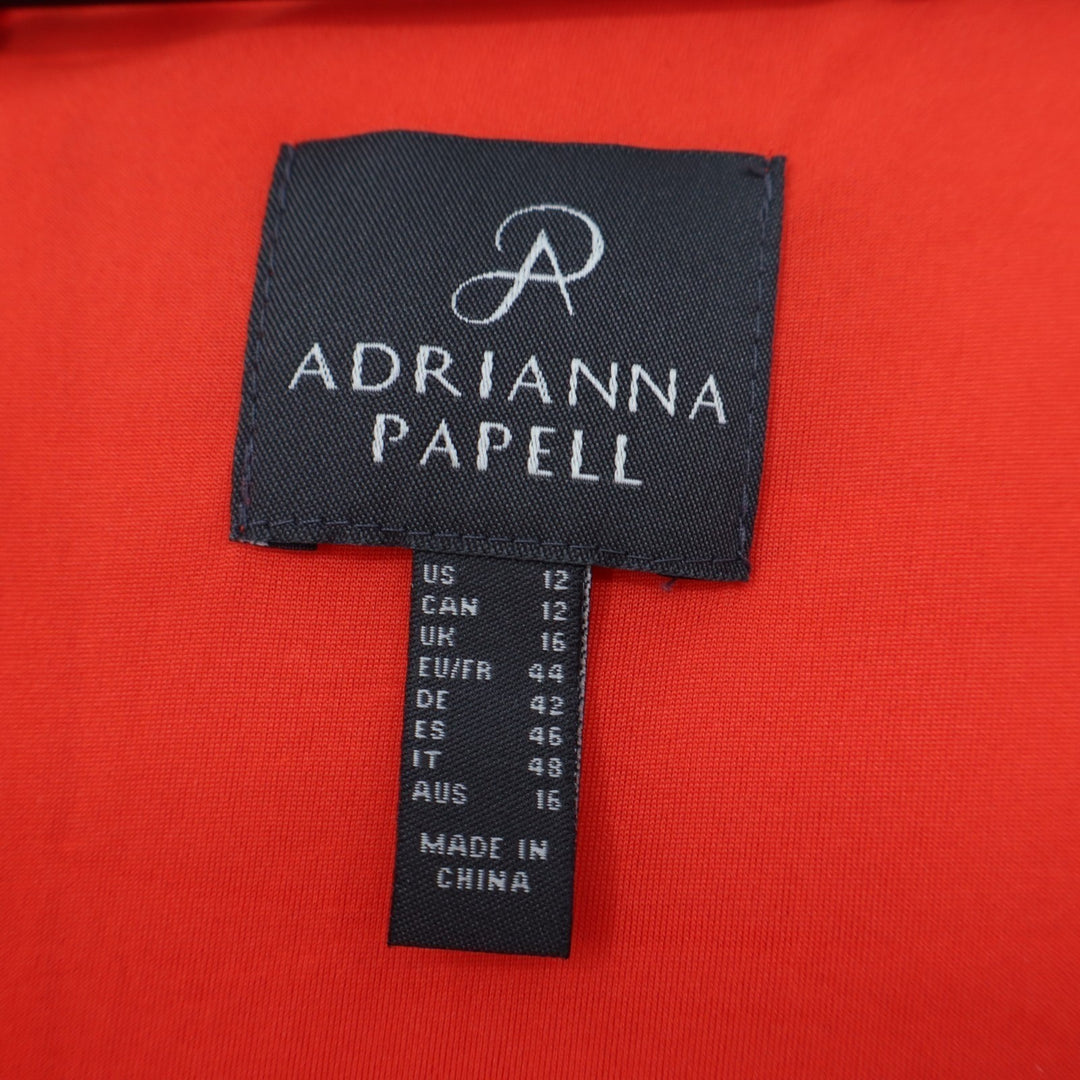 Adrianna Papell Sheath Dress Womens 12 Orange Stretch Pleated Jersey Back Zip