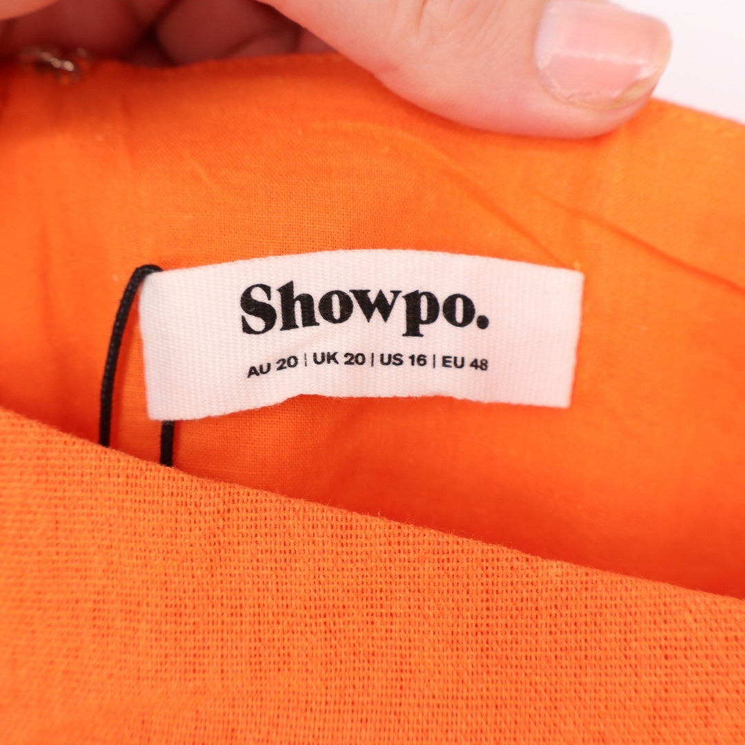 Showpo Rhyne Midi Dress Papaya Orange Asymmetric Puff Sleeve Cut Out US 16 NEW