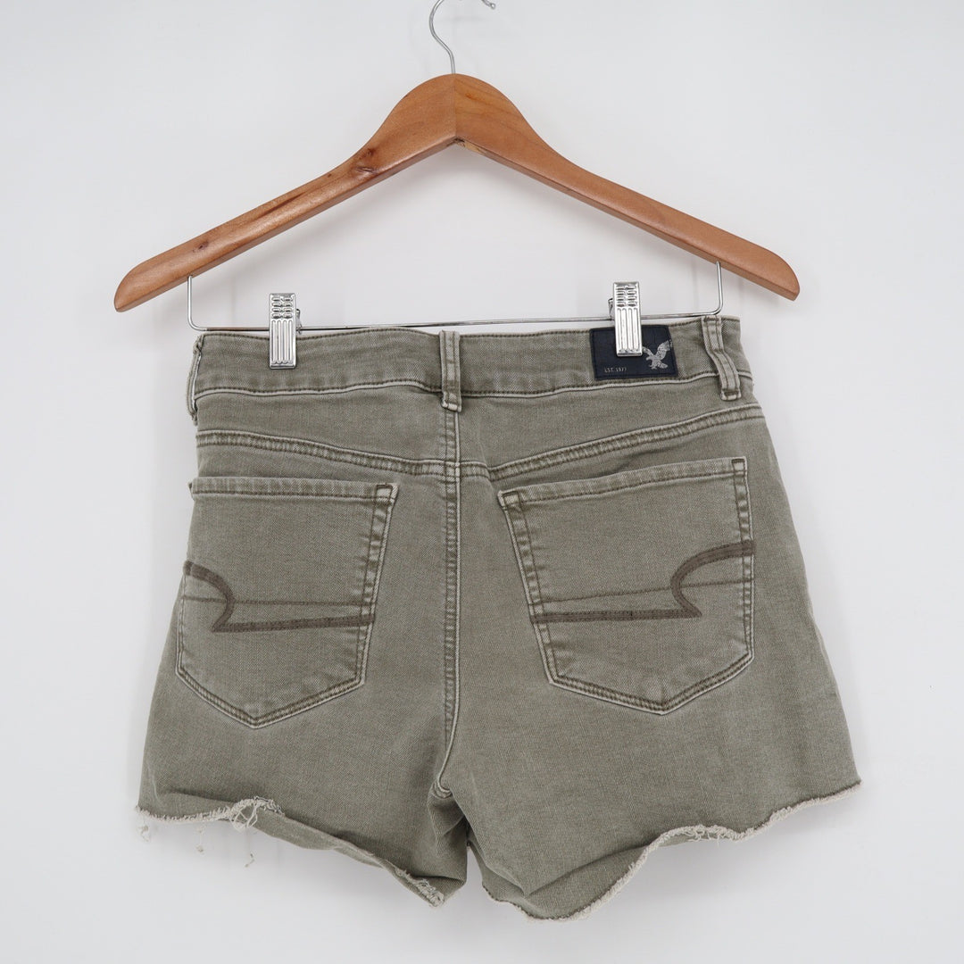 American Eagle Olive Green Super Super Stretch Raw Hem Denim Shorts Size 6