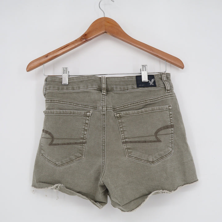 American Eagle Olive Green Super Super Stretch Raw Hem Denim Shorts Size 6