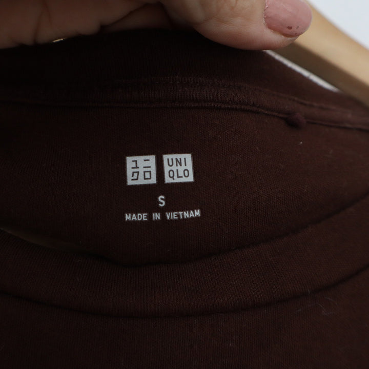 Uniqlo Womens Small Brown Long Sleeve Crew Neck Cotton Blend T-Shirt