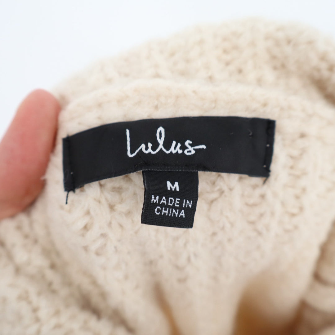 Lulus Cozy Vision Mini Sweater Dress Womens Medium Beige Cable Knit Turtle Neck