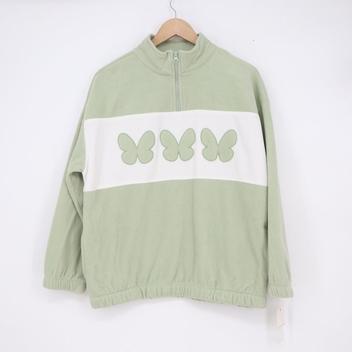 No Boundaries Desert Sage Green Butterfly Polar Fleece Quarter Zip Pullover M