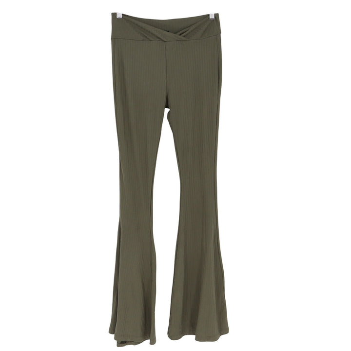Rue21 Olive Green Ribbed Flare Pants Crossover Waist Bell Bottoms Small