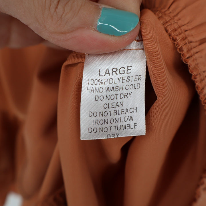 Davi&Dani Mini Dress Womens L Orange Pleated Ruffle Hem Long Sleeve Round Neck