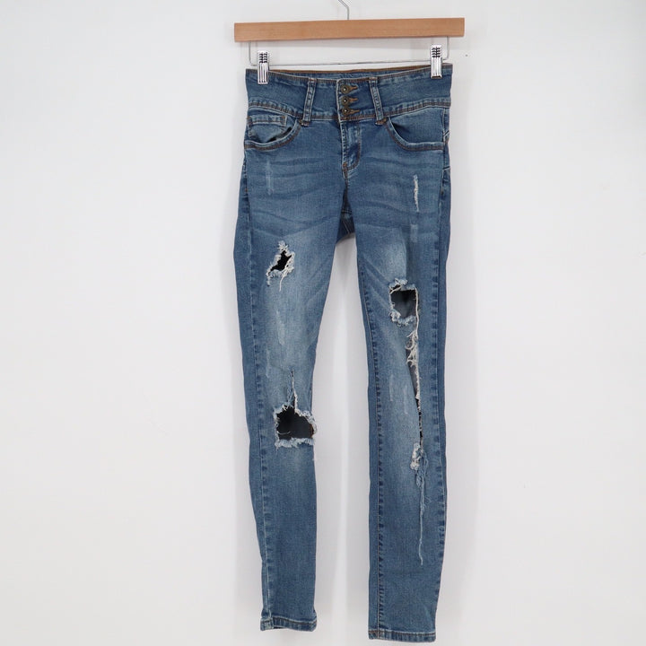 Wax Jean Butt I Love You Distressed Skinny Jeans Medium Wash Size 1