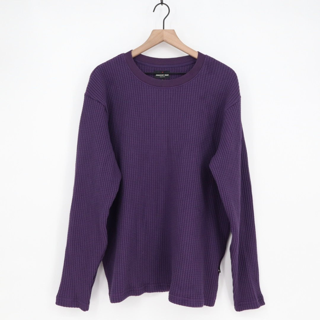 American Giant T-Shirt Mens XL Purple Cotton Stretch Waffle Knit Long Sleeve