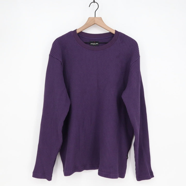 American Giant T-Shirt Mens XL Purple Cotton Stretch Waffle Knit Long Sleeve
