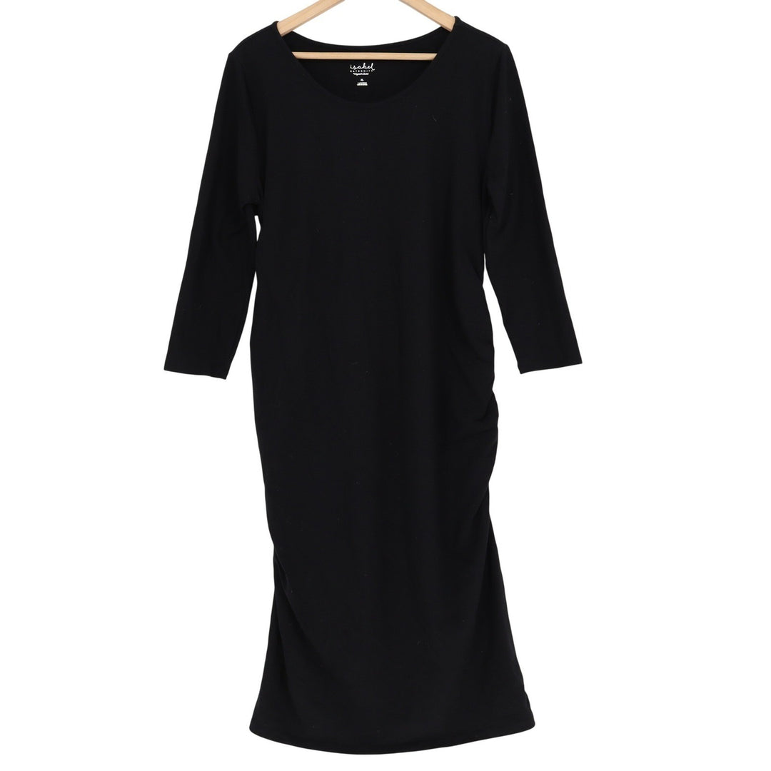 Isabel Maternity by Ingrid & Isabel Black Ruched Midi Dress XL Long Sleeve Solid