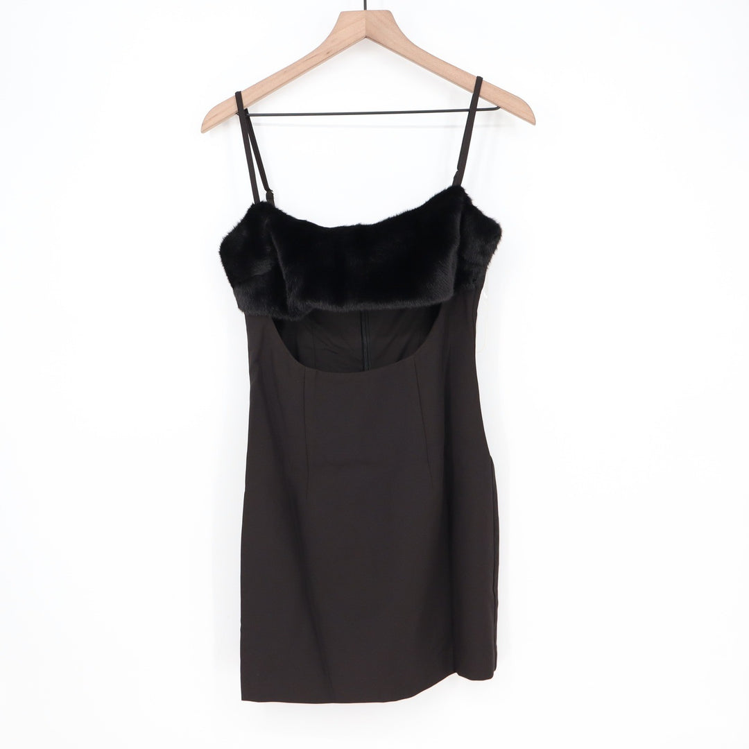 Naked Wardrobe Black Faux Fur Trim Cutout Mini Dress Small
