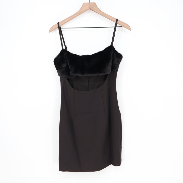 Naked Wardrobe Black Faux Fur Trim Cutout Mini Dress Small