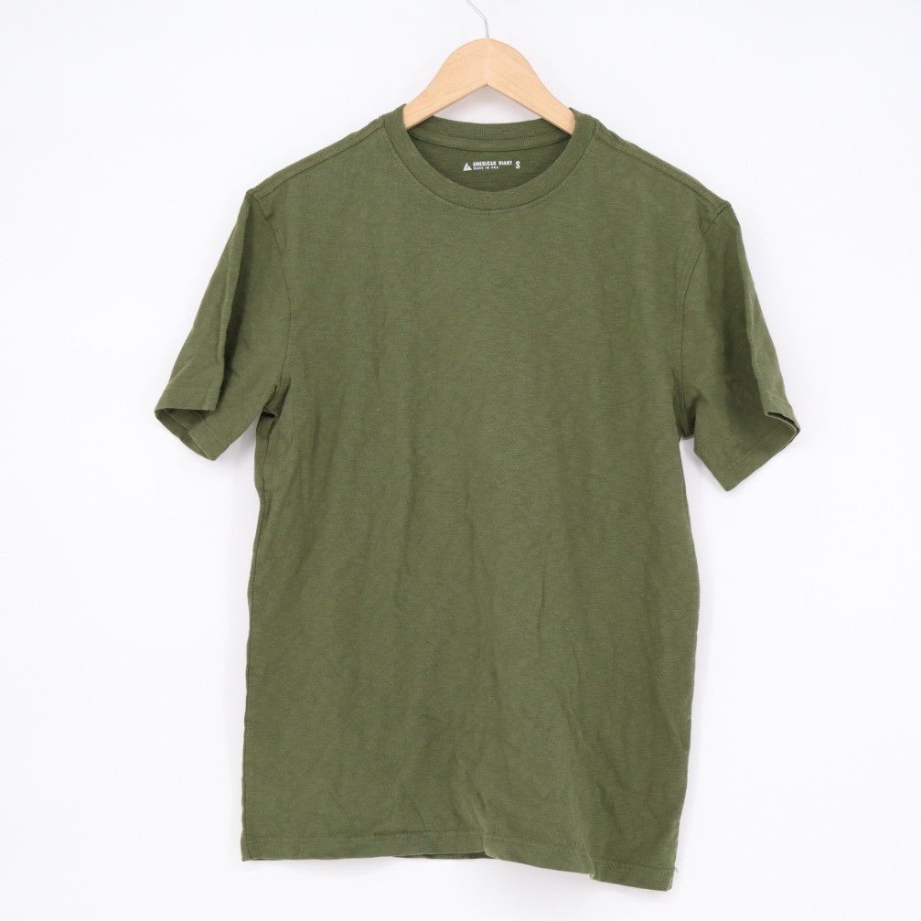 American Giant Mens Olive Green Crew Neck Short Sleeve Tee Made in USA Size S