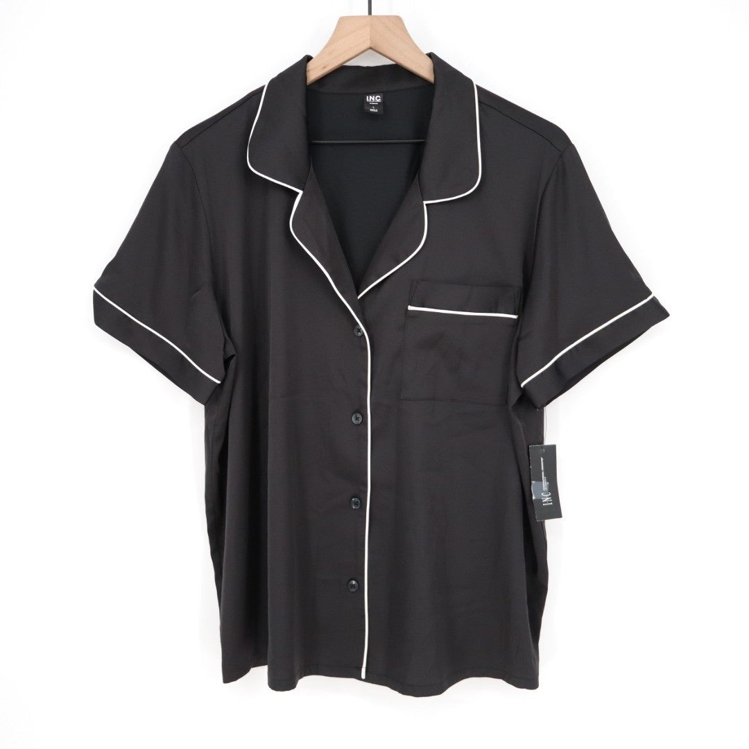 I.N.C International Concepts Intimates Pajama Shirt Womens L Black Notch Collar