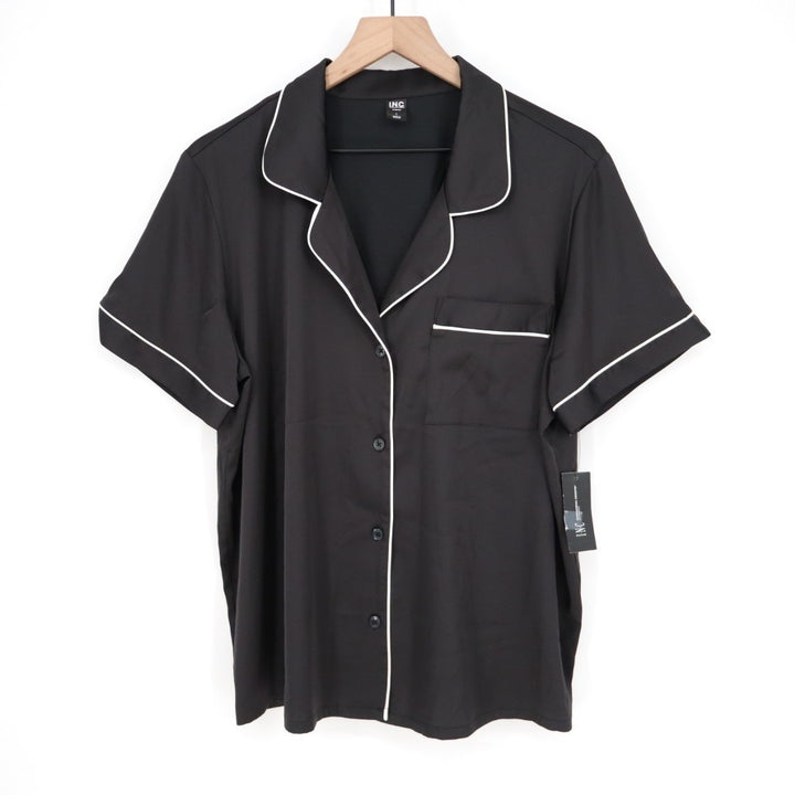 I.N.C International Concepts Intimates Pajama Shirt Womens L Black Notch Collar