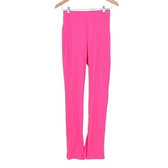 Naked Wardrobe Hot Pink Ribbed Knit Split Hem Pants Womens Large L