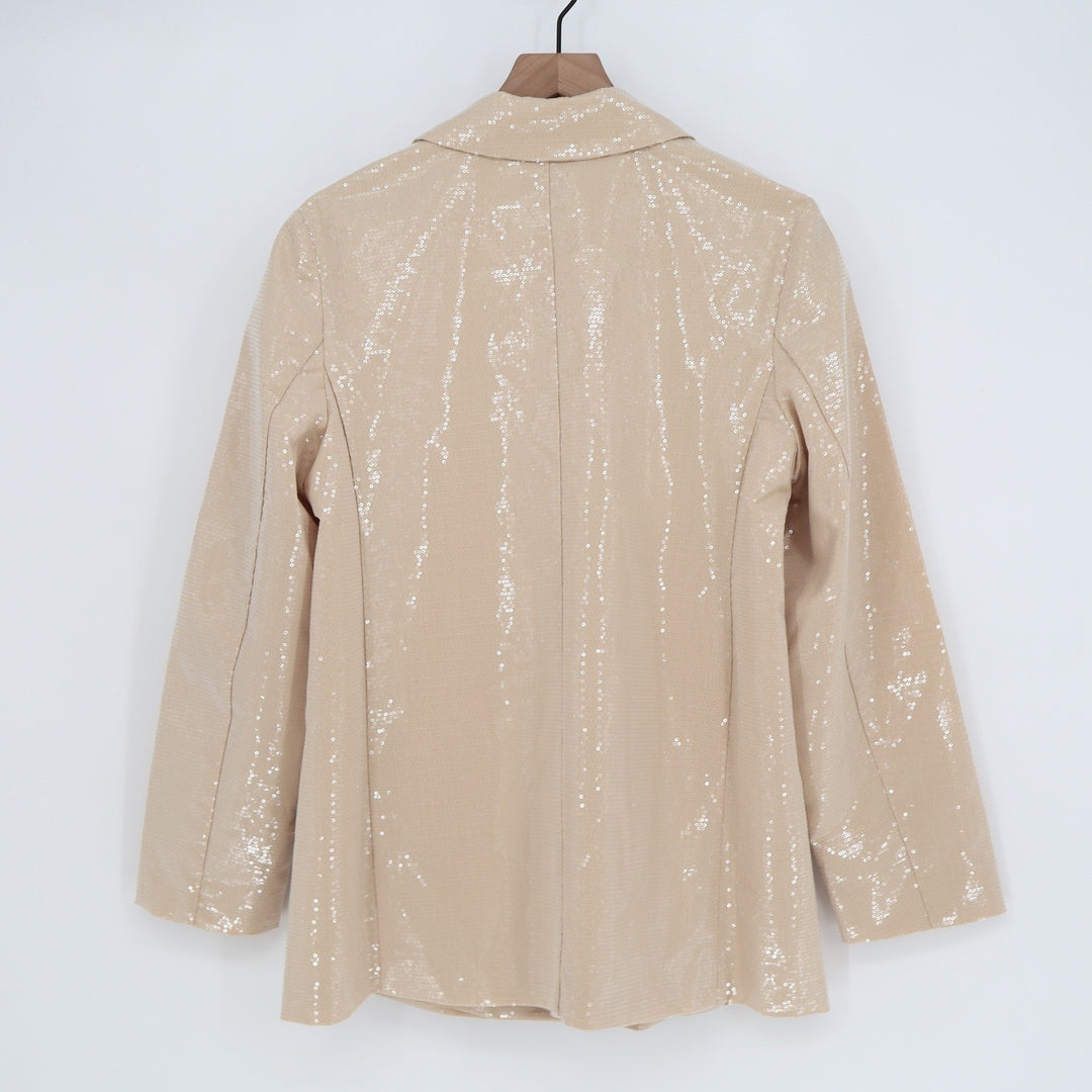 A New Day Womens Sequin Blazer Champagne Beige Long Sleeve Jacket Size M NWT