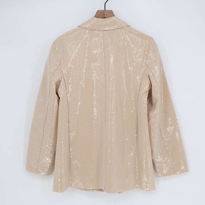 A New Day Womens Sequin Blazer Champagne Beige Long Sleeve Jacket Size M NWT