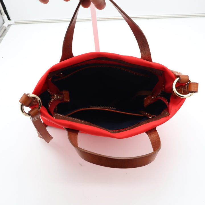 Dooney & Bourke Red Nylon Wayfarer Tote Crossbody Bag Tan Leather Trim