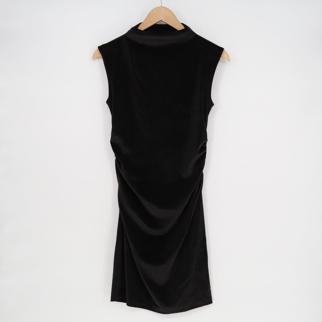 A New Day Womens Black Velvet Mock Neck Ruched Sleeveless Mini Dress XS